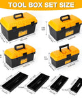 4 Piece Grab And Go Ready Large Plastic Tool Box Set Waterproof With Organizer Tray Heavy Duty Stackable Storage Case Portable