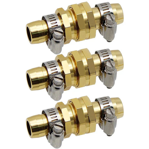 Heavy Duty Garden Hose Repair Kit With Clamps Includes Male And Female Fittings Aluminum Hose Repair Connector Set 3 Pack Rustproof Leak Free Quick Fix For Outdoor Watering, showing three metal hose connectors with clamps.