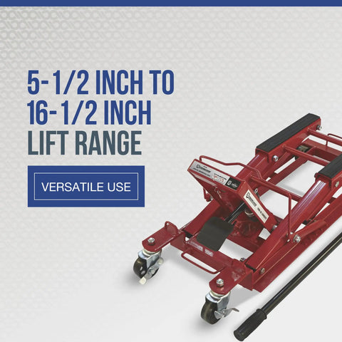 Heavy Duty Hydraulic Motorcycle Lift And Utility Vehicle Stand With 1500 Lb Capacity Smooth Glide Pump Rock Solid Steel Frame Tough Paint Job For Garage Mechanics And Bike Lovers