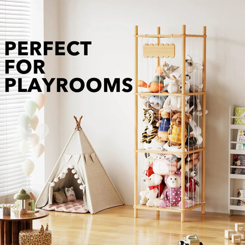 Large Capacity Stuffed Animal Storage Organizer For Playroom, Wood Zoo Toy Cage For Plush Toys, Vertical Open Design