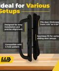 10 Inch Olympus Sliding Patio Glass Door Offset Pull Handle Set Replacement Non Keyed Black Finish Fits 3 15/16 Inch Hole Spacing And 1 1/4 To 2 1/4 Inch Door Thickness With Four Hole Pattern Escutcheon Plate shown in side view.