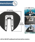 Whale Tail Hydrofoil Stabilizer For 40 To 300 HP Outboard And Sterndrive Engines with dimensions illustration