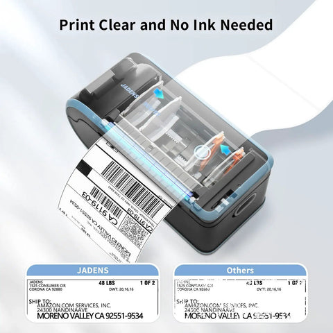Bluetooth Thermal Label Printer with Built In Paper Bin Wireless Shipping Label Printer For iOS Android Windows Mac ChromeOS USB Or Bluetooth Connection Ideal For Etsy Shopify USPS And Small Biz with printed label