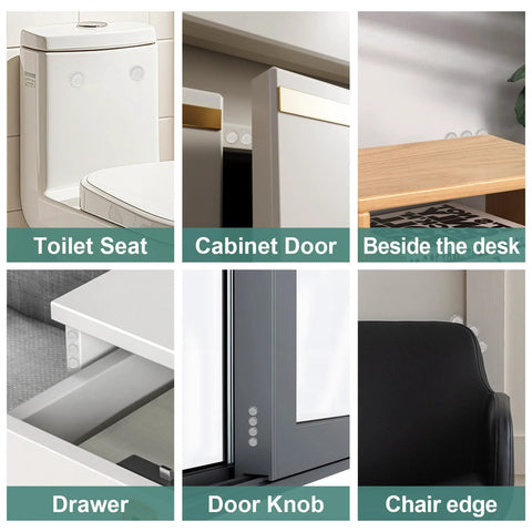Clear self-adhesive cabinet door bumpers, 0.5-inch rubber dots; non-slip pads for cabinets and drawers.