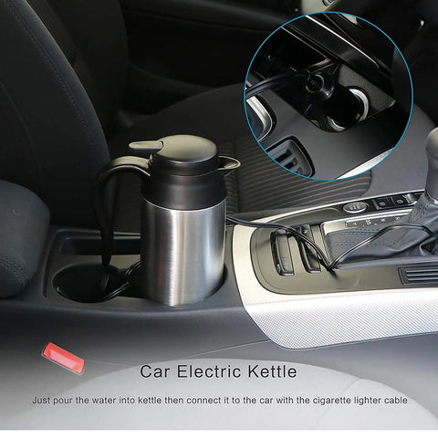 12V Car Kettle Boiler 650ml Travel Water Heater for Car With Double Layer 304 Stainless Steel And DC 12V Charger in car cup holder