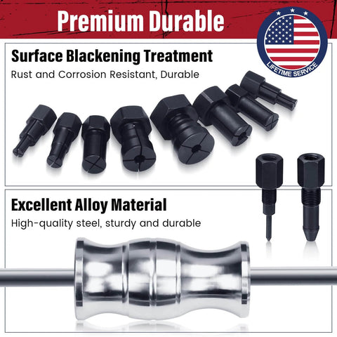 12pcs Blind Hole Collet Bearing Puller Set With Slide Hammer Built Tough Pro Grade Internal Bearing Extractor Kit in red case, features durable alloy material and surface blackening treatment for rust resistance.