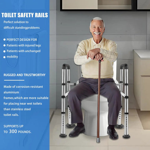 Built Tough Adjustable Toilet Safety Rails For Elders And Heavy Duty Bathroom Grab Bars with corrosion-resistant aluminum frame.