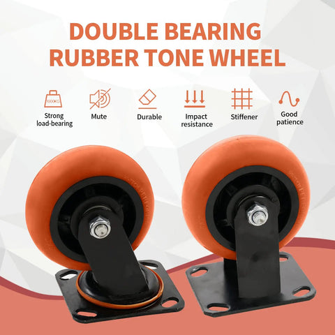 Double bearing rubber tone wheel for Heavy Duty Platform Cart 1100 Lb Capacity With 5 Inch 360 Degree Swivel Wheels