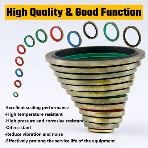 240 Pc All In One NBR Metal Bonded Sealing Washer Kit With 12 Sizes For Hydraulic And Oil Pipe Seals Gaskets Metric O Ring Set displayed in tiers.