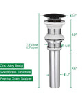Chrome pop-up drain stopper dimensions showing zinc alloy body for Rectangle Vessel Sink With Faucet In White Porcelain Above Counter Bathroom Basin With Black Edge Modern 16 By 12 Inch Vanity Countertop Sink For Powder Rooms Small Spaces Sleek Minimalist Design.
