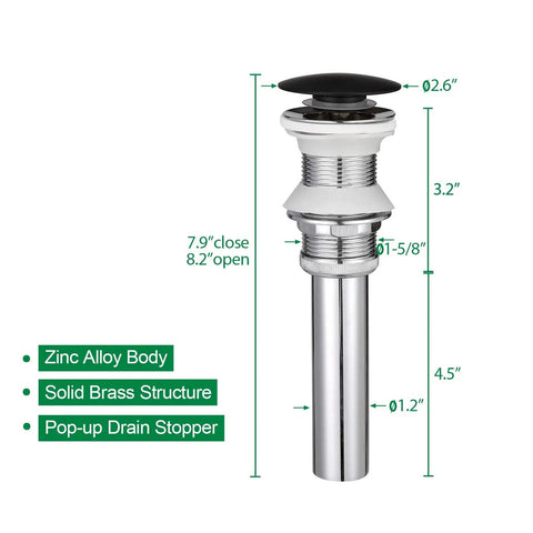Chrome pop-up drain stopper dimensions showing zinc alloy body for Rectangle Vessel Sink With Faucet In White Porcelain Above Counter Bathroom Basin With Black Edge Modern 16 By 12 Inch Vanity Countertop Sink For Powder Rooms Small Spaces Sleek Minimalist Design.