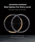 UNAAS HARD2 Carbon Fiber 700C Wheelset with gold wave rim design and steel spokes, disc brake, tubeless ready road bike wheels.