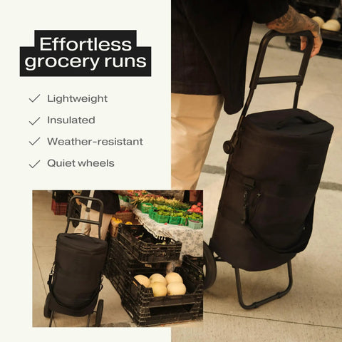 Effortless Foldable Grocery Cart With Large Insulated Bag Lightweight Frame Water Resistant Fabric And Smooth Glide Wheels