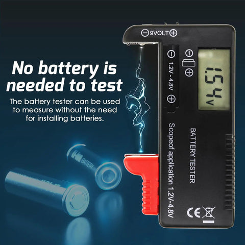 Easy Read Battery Checker Digital Capacity Tester For AA AAA C D 9V 1.5V Button Cells And 3.7V Li Batteries Fast Health Readout on black plastic display
