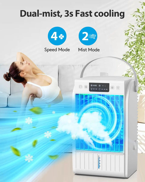 4 In 1 Portable Air Conditioner And Fan With Humidifier For Room Office Desk Evaporative Mini Unit 1500ML Water Tank Three Speed Cooler by couch with mist effect
