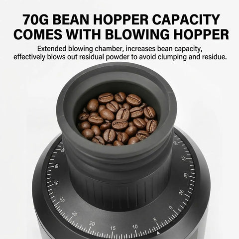 Top Shelf 80Mm Flat Burr Espresso Coffee Grinder In Matte Black With Heavy Duty Stainless Steel Burrs for holding coffee beans in hopper.