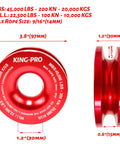 45000 Lbs Snatch Recovery Ring For Off Road Vehicles, red aluminum alloy, side and front view, weight specs shown