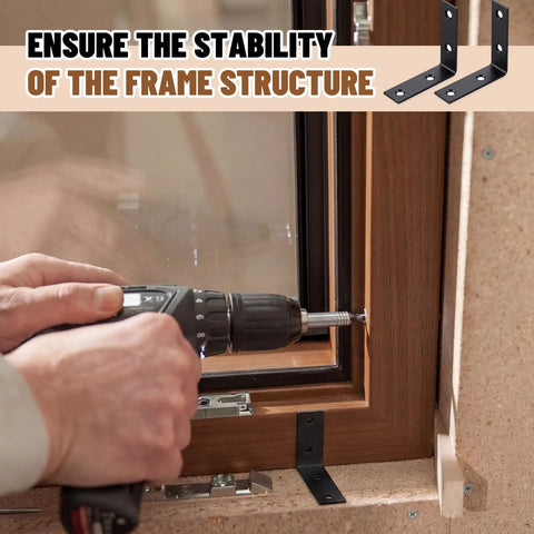 Using a drill to install 100 Pcs 2 Inch Corner Brackets Set Steel L Shaped Right Angle Braces With Zinc Plating on a wooden frame