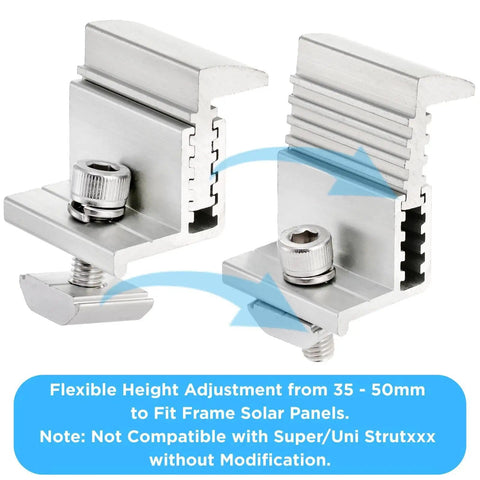 10 Pack Adjustable 35-50mm Solar Panel End Clamp Mounting Brackets In Anodized Aluminum Z Bracket Kit with adjustment arrows