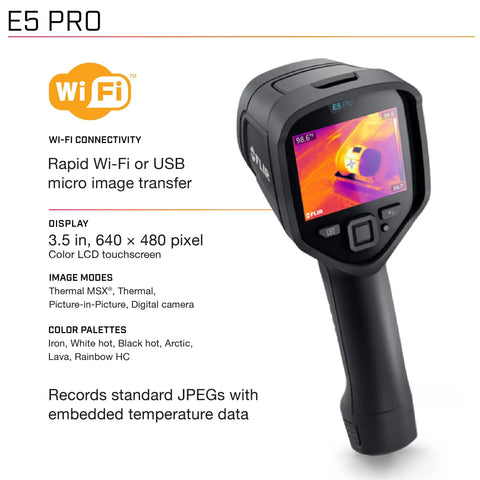 Front view of E5 Pro Thermal Imaging Camera With WiFi And Ignite Cloud For Handheld Infrared Inspections, 3.5-inch screen.