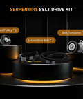 Drive Serpentine Belt Tensioner Pulley Assembly Kit Replaces 39083 For Chevy Trucks Cars Super Durable Replacement Part With Matching Idler Pulleys And High Performance Belts To Keep Your Ride Running Smooth And Reliable On The Road. Kit with idler pulley, tensioner, and serpentine belts