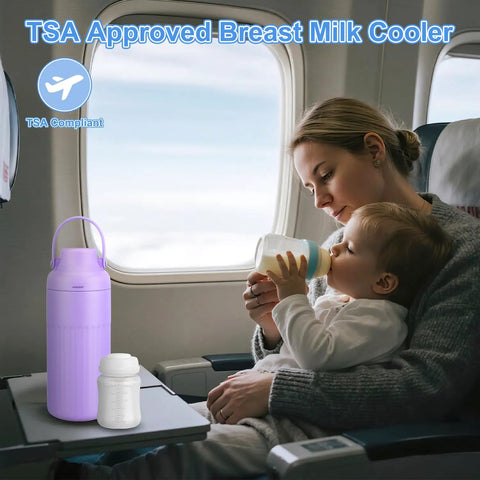 Portable Breast Milk Cooler 12oz With Two Bottles 30 Hours Cold Storage Leakproof Insulated Chiller for air travel.