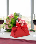 Red Valentine Day Candy Boxes With Handles Pack Of 20 Portable Paper Wrapping Boxes alongside bouquet and wine glasses