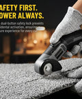 Lightweight Cordless Electric Scissors With Safety Lock For Easy Cutting Cardboard Fabric Leather Rope Plastic Carpet Perfect For Home DIY Craft Projects And General Household Tasks With Fast Usb Charging And Dual Blades Included For Efficient Workflow cutting through textured carpet.