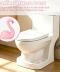 Totally Vibes Super Sweet Pink Flamingo Ceramic Toilet Bolt Covers Sets Off That Nice Vibe In Any Bathroom Super Easy Install Waterproof Flange Caps For A Fast Home Glow Up Two Pack with a pink flamingo on a white toilet.