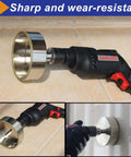 DaduoRi 4.5-inch diamond hole saw with pilot bit mounted on drill for tile, marble and ceramic surfaces