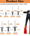 Heavy Duty Pop Rivet Gun Coupled With A Game Changing Assortment Kit, Featuring Rugged Black Rivets in various sizes displayed.