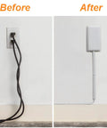 No Shock Baby Proof Outlet Protector With Concealed Cords And Protective Clips 8 Foot Flat Extension Cord shown before and after use