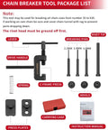 Front view of DAYUAN 13-pc motorcycle chain breaker set with C-frame press, drive handle, rivet tips, case