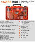 104 Piece Drill Bit And Driver Set With Tough Case Titanium Twist Bits Impact Driver Bits Masonry Spade Bits And Nut Drivers