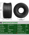 20x10-8 Lawn Mower Tires Set Of 2 For Lawn Mowers Garden Tractors And Utility Carts Tubeless 4PR With 1190 Lbs Capacity 8mm Tread Depth Plug-N-Play Install And Rugged Traction For Yard Work, shown front and side