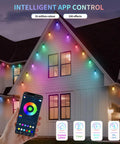 Outdoor String Lights 50 Feet For Patio With 20 Dimmable RGBW LED Bulbs IP66 Waterproof And Shatterproof App Control at dusk