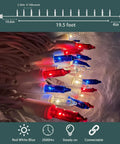 Patriotic Red White Blue Mini String Lights 100 Count with White Wire, close-up of bulbs on white wire for holiday decor