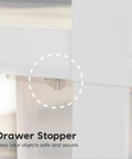 Close-up of stopper detail on Under Bed Storage Drawer Set 22 Qt Stackable Plastic Organizer Bins With Smooth Glide Sliding Drawers 4 Pack