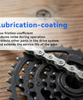 6/7/8 Speed Bike Chain For Road And Mountain Bikes, Full Silver Plating, 116 Links, shown on bike gear system with lubrication coating