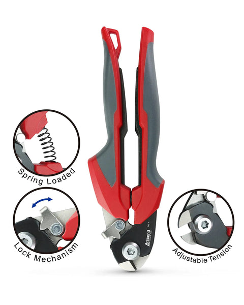 7 Inch Wire Rope Cutter For Railing And Cable Installations with induction hardened blades, showing spring and lock features.