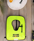 Flat lay of Adult Snorkel Vest With Name Box, Lightweight Adjustable Buoyancy Gear For Water Sports, High Visibility Neon Yellow Safety Vest