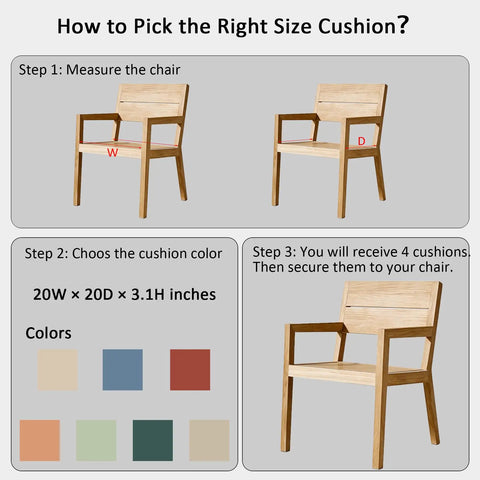 Guide on selecting size for Outdoor Patio Chair Cushions 4 Pack Water Resistant Stain Resistant Weather Resistant Deep Seat Cushions
