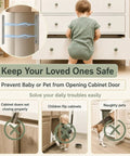 Six Pack Magnetic Cabinet Door Catches Ultra-Thin Adhesive Latches image showing a child near a drawer, highlighting safety features.