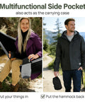 Woman in Portable Camping Hammock With Tree Straps And Attached Carry Bag For Outdoor Adventures And Backyard Relaxation Perfect For Hiking Beach Trips Travel And Weekend Getaways Chill And Unwind folding hammock into carry bag.