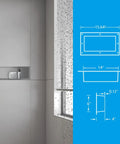 Tileable Shower Niche Foot Rest 16 By 8 By 4 Inches Recessed Wall Niche Insert in bathroom with dimensions illustration