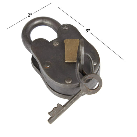 Brass Metal Lock And Key Decor Prop For Indoor And Outdoor Use Dark Gray Finish 1 Inch By 3 Inch By 2 Inch Size Durable Decorative Accent