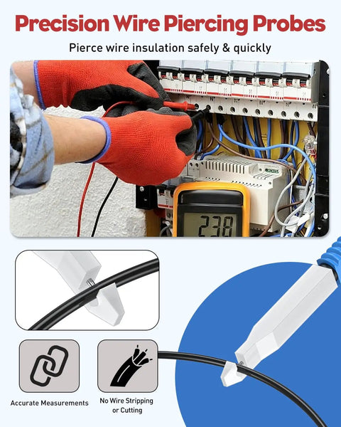 Precision wire piercing probes used in a back probe kit for automotive diagnostics and electrical troubleshooting.