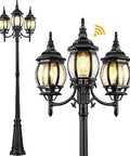 Three-Head Outdoor Lamp Post Lighting With Dusk Till Dawn Sensor, Waterproof Aluminum Body, Tempered Glass Panels