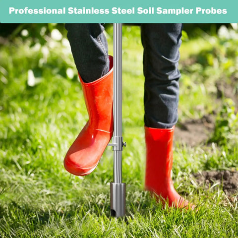 42 Inch Pro Grade Soil Sampler Probe With 304 Stainless Steel Build Ejector And Foot Pedal in use on lawn