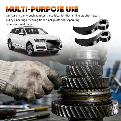 Heavy Duty Half Inch Drive Pry Bar Wrench Adapter With 8 Point Bull Horn Ratchet Attachment For Half Shaft And Cv Axle Removal used on gears.